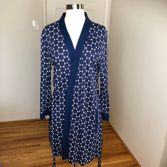 Kate Spade Blue Polka Dot Cotton Tie Front Robe size S - Picture 2 of 15